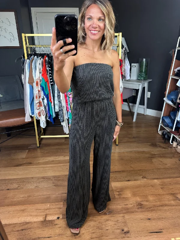 Take the Chance Corded Strapless Jumpsuit - Charcoal