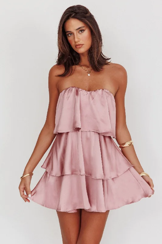 Behati Tiered Layer Strapless Dress Dusty Rose