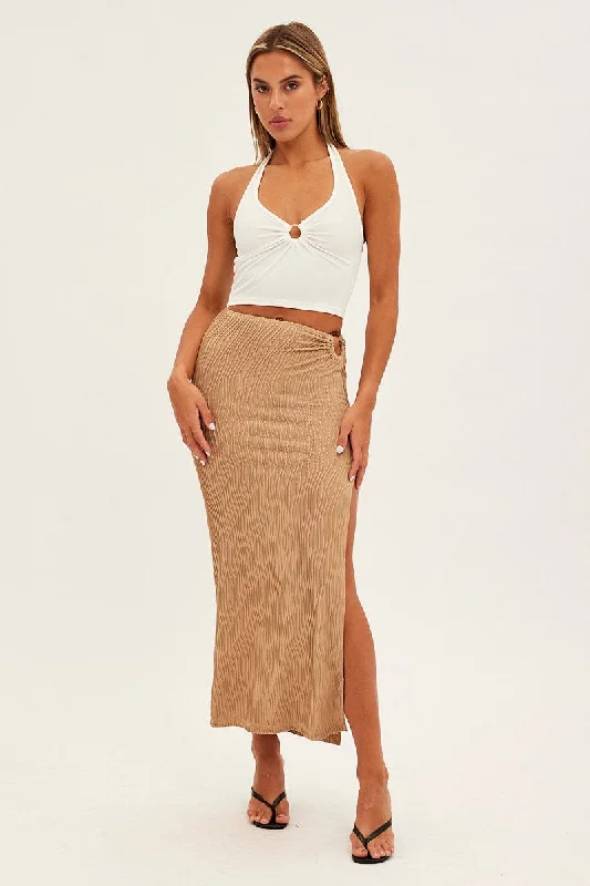 Beige Keyhole Midi Skirt