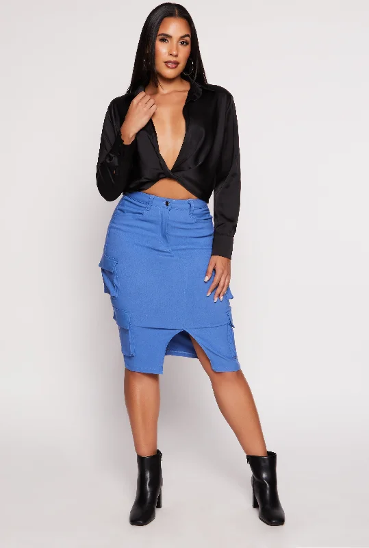 Hyperstretch Slit Front Cargo Pocket Skirt