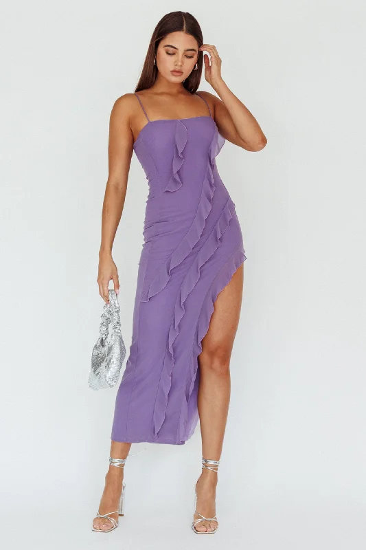 Catriona Split Ruffle Midi Dress Mauve