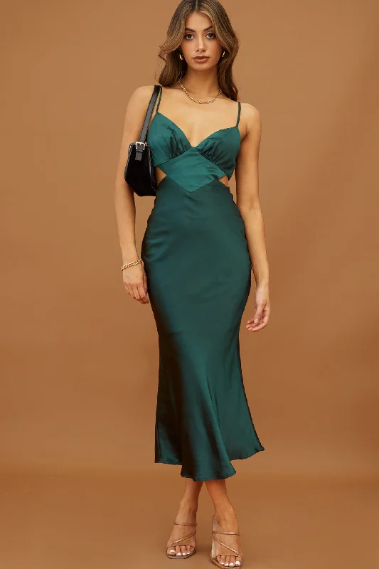 City Lights Cut-Out Waist Strappy Back Midi Dress Jade