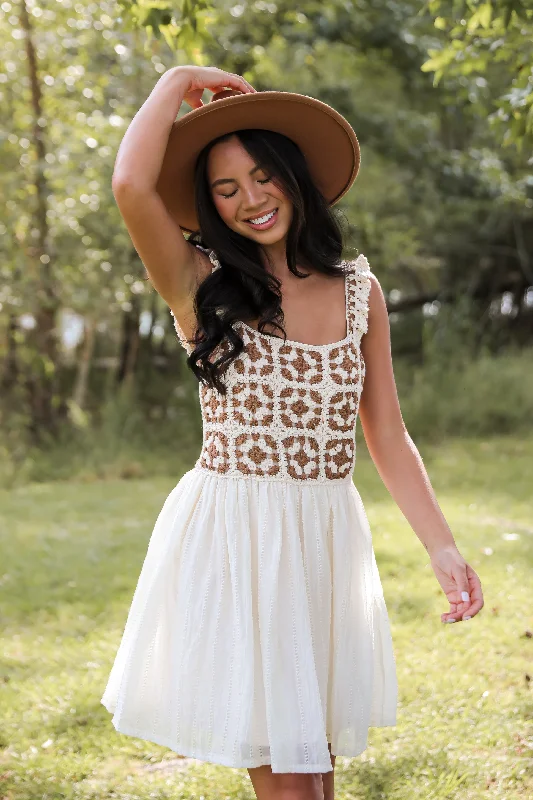 FINAL SALE - Composed Delight Cream Crochet Knit Mini Dress