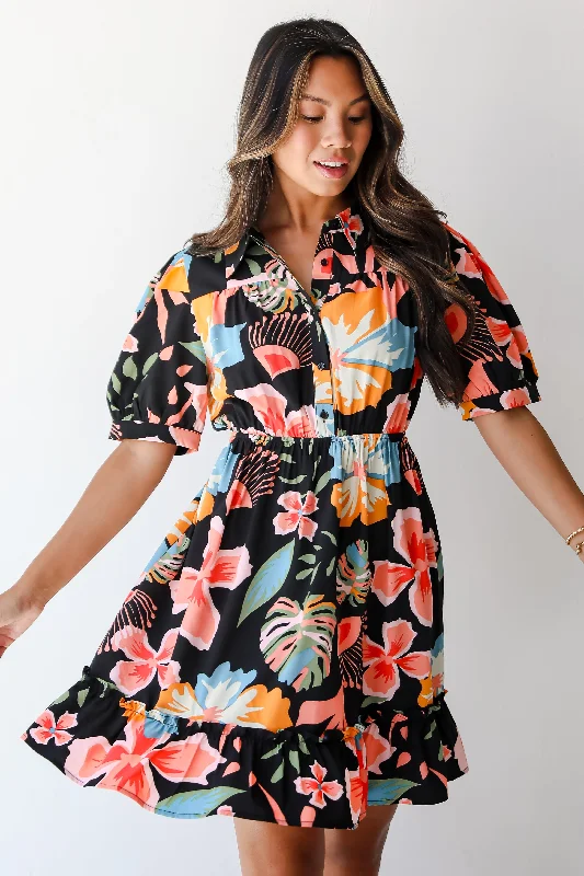 FINAL SALE - Decidedly Beloved Black Floral Mini Dress