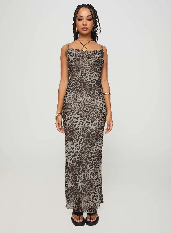 Declynn Bias Cut Maxi Dress Leopard