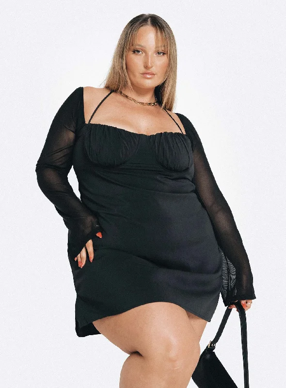 Dyer Sheer Sleeve Mini Dress Black Curve