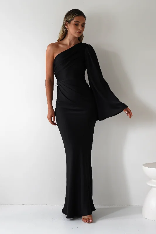 Elegance Silky Maxi Dress | Black