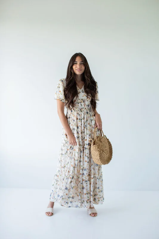 'Elizabeth' Floral Print Maxi Dress in Vanilla FINAL SALE