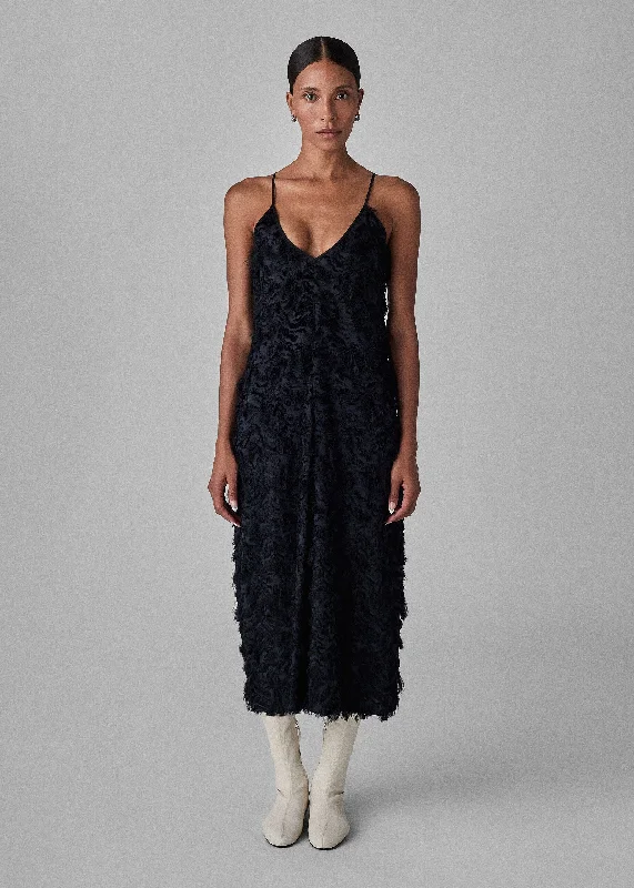 Evening Slip Dress in Fil Coupe - Navy