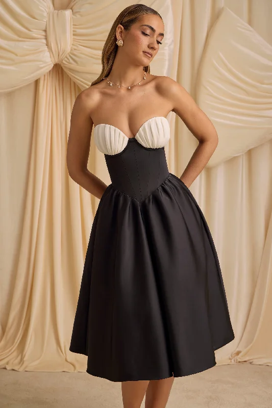 Strapless Corset Midi Dress in Black