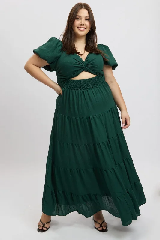 Green Maxi Dress Short Sleeve Twist Front