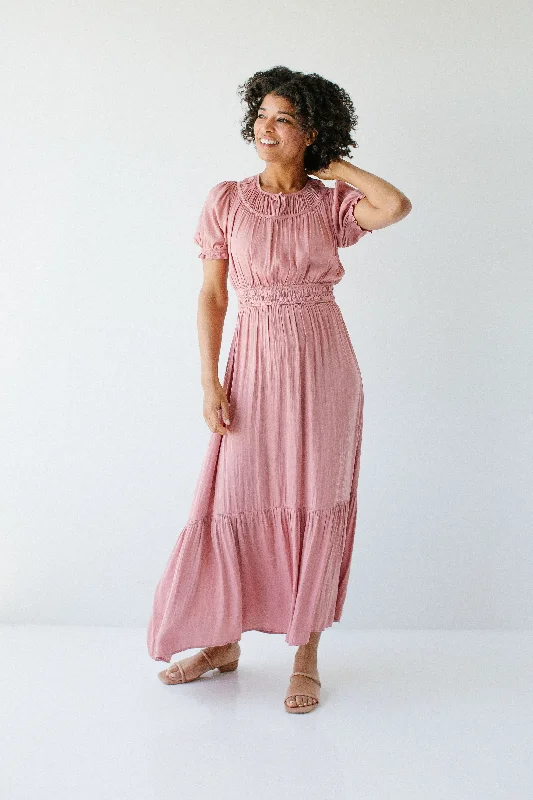 'Isabelle' Smocked Detail Maxi Dress in Soft Pink FINAL SALE