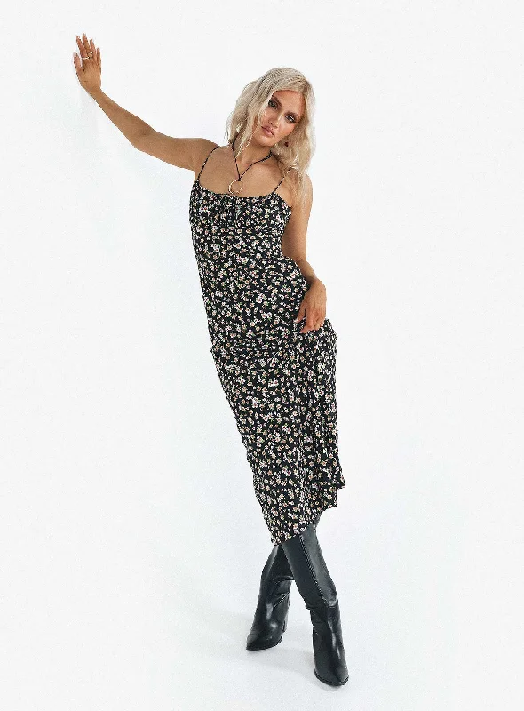 Kaplan Midi Dress Black / White Floral