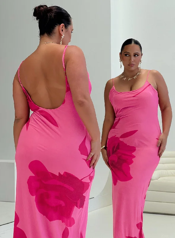 Knox Maxi Dress Hot Pink Floral Curve