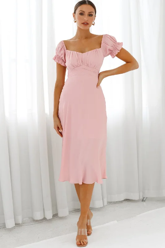 Linka Off-Shoulder Tie Back Midi Dress Blush