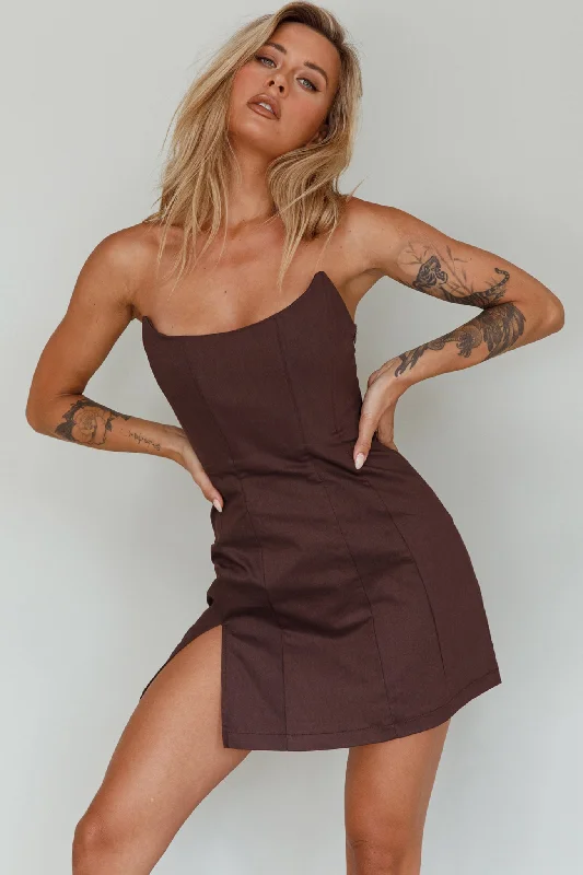 Luann Scoop Neckline Strapless Mini Dress Brown