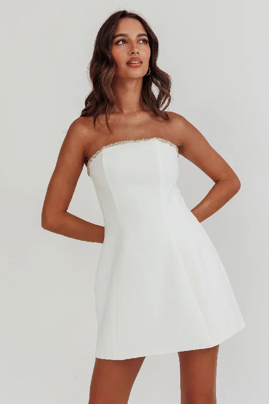 Macaila Rhinestone Trim Strapless Mini Dress Off White