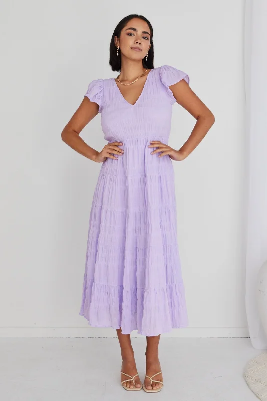 Marley Lilac Sleeveless V Neck Tiered Maxi Dress