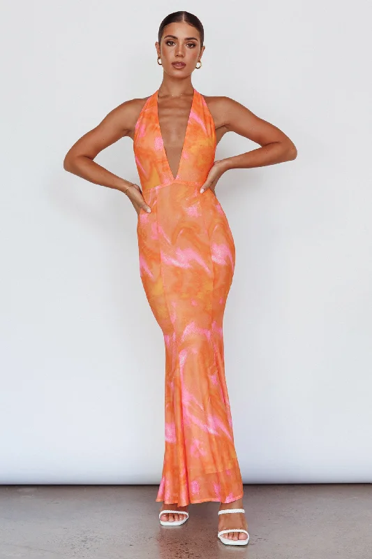 Mayah Halterneck Maxi Dress Printed Orange