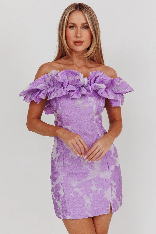 Memoire Off-Shoulder Jacquard Mini Dress Lilac