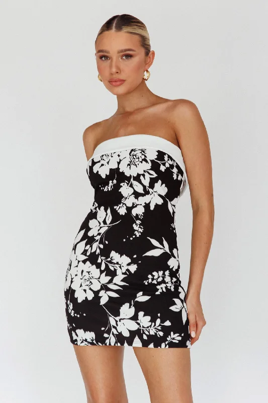 Missie Strapless Mini Dress Floral Black