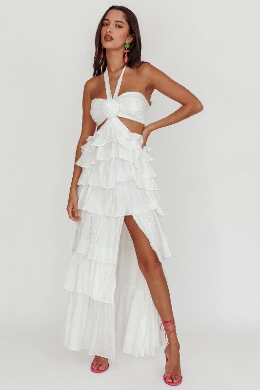 Morpheus Ruffle Halterneck Maxi Dress Off White