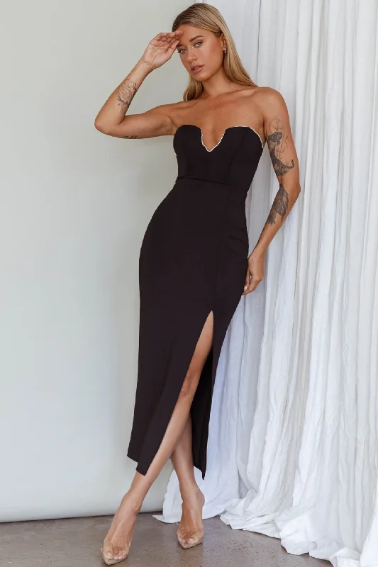 Mystic Diamante Neckline Midi Dress Black