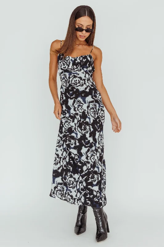 Nerida Twist Back Maxi Dress Swirl Black