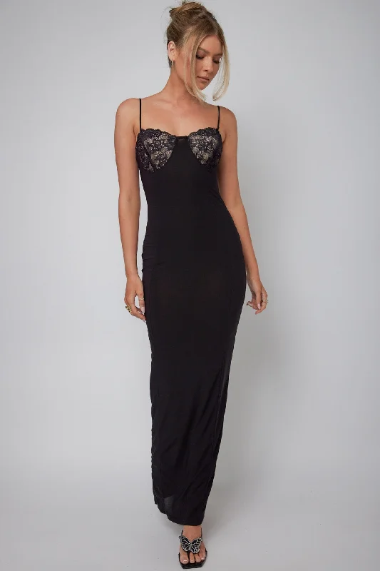 Ora Lace Bust Bodycon Maxi Dress Black