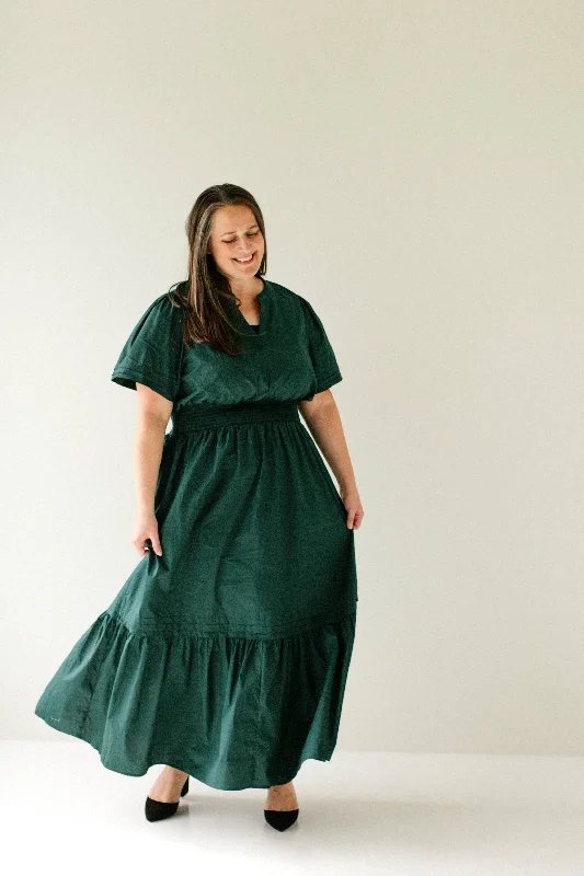 Plus 'Jayda' Poplin Tiered Maxi Dress in Emerald