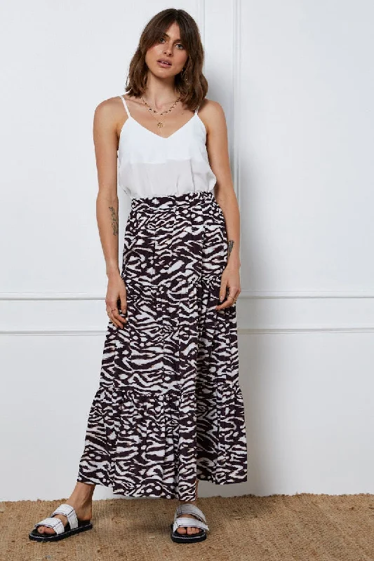 Print Tiered Maxi Skirt