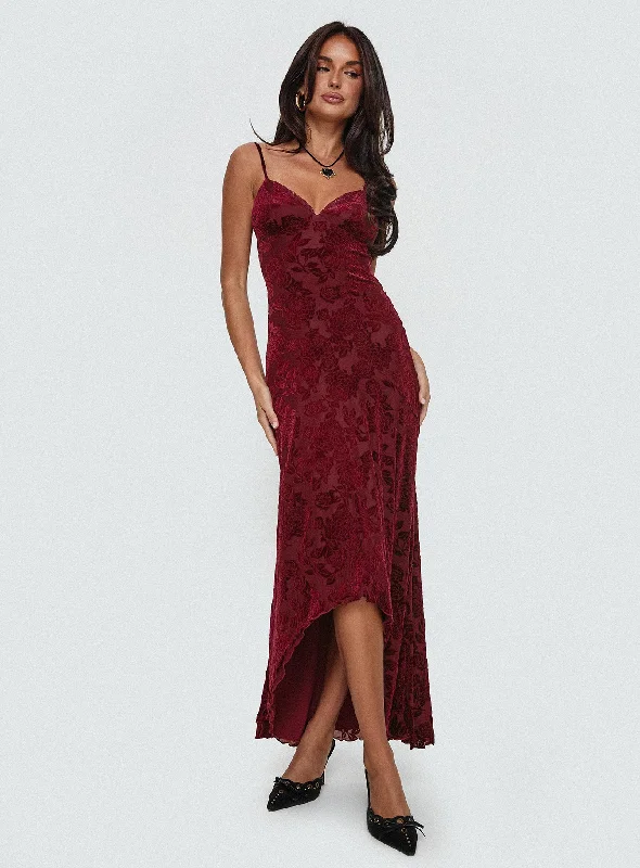 Rumours Slippy Burnout Maxi Dress Burgundy