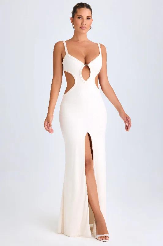 Ruffle-Appliqué Cut-Out Maxi Dress in White