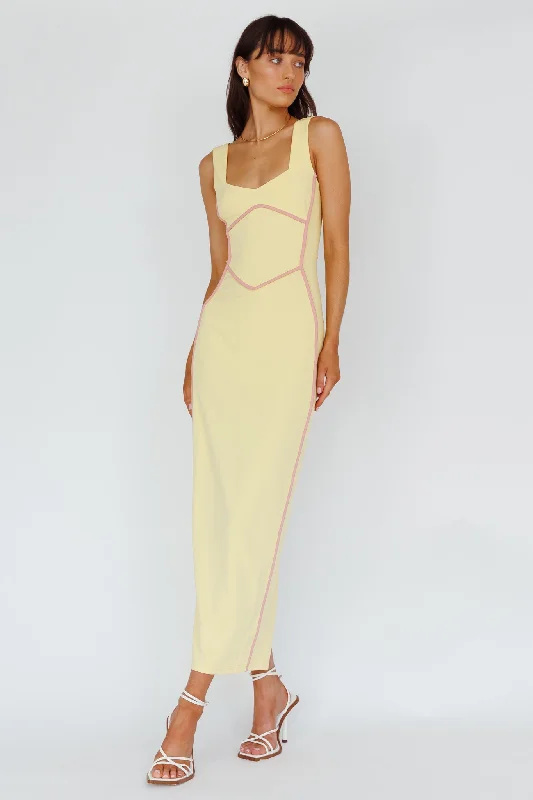 Shenae Piping Trim Maxi Dress Lemon