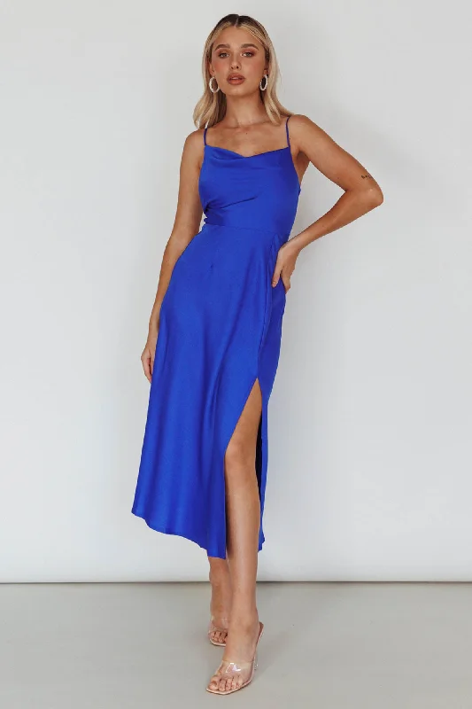 Suki Front Split Midi Dress Royal Blue