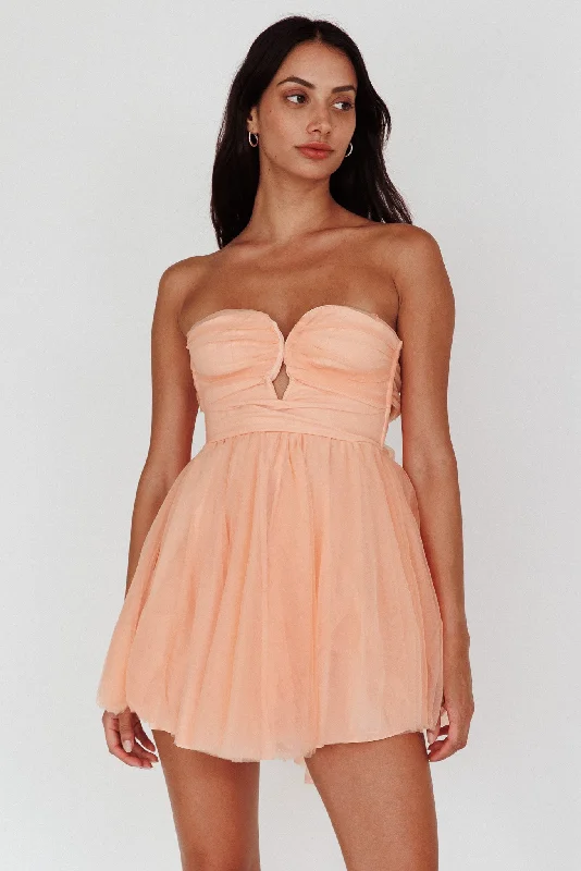 Summer Sweetheart Bow Back Mesh Mini Dress Peach