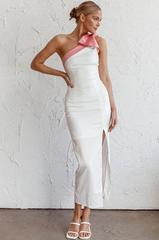 Sweetest Thing One-Shoulder Bow Maxi Dress White