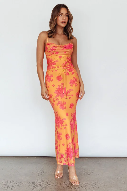 Teava Laced Waist Maxi Dress Floral Orange