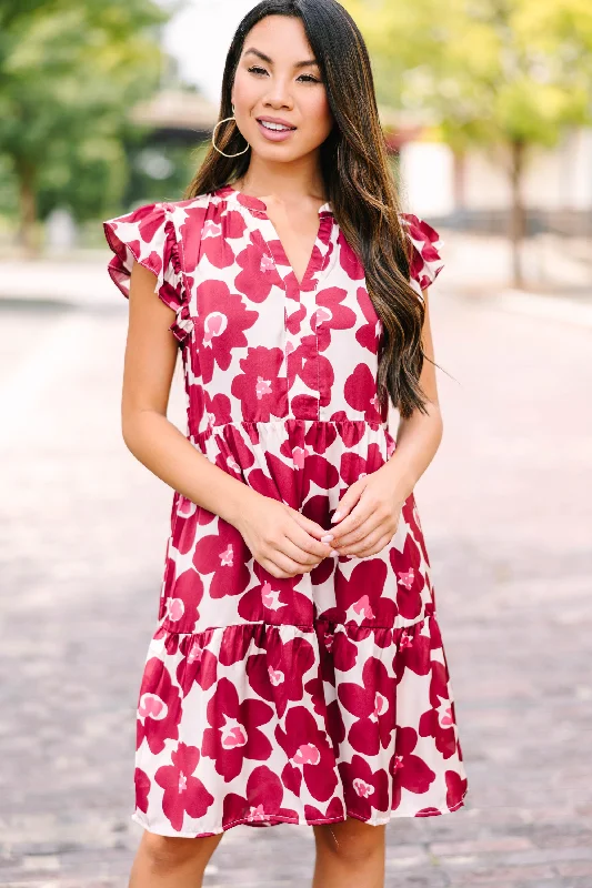 This Is Your Time Wine Red Floral Dress