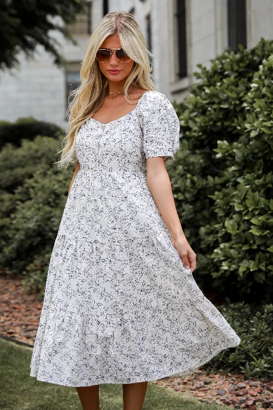 FINAL SALE - True Charm White Tiered Floral Midi Dress