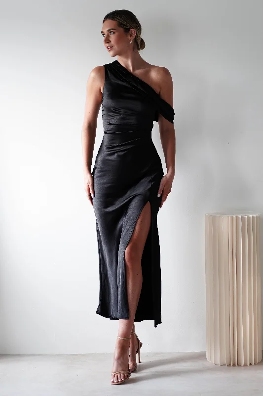 Zeila Soft Satin Maxi Dress | Black